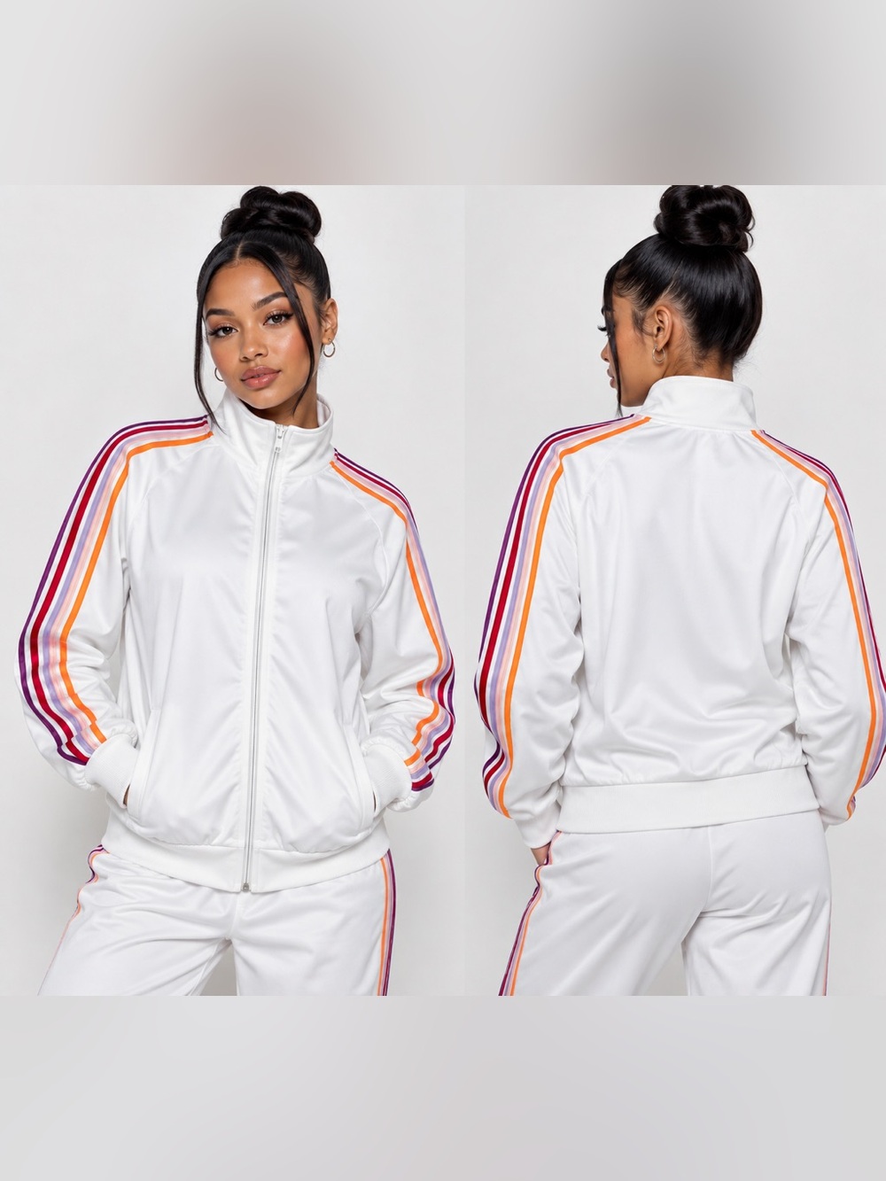 FOREVER 21+ RETRO TRACK JACKET - WHITE SIZE 3X (NEW WITH TAGS) A23